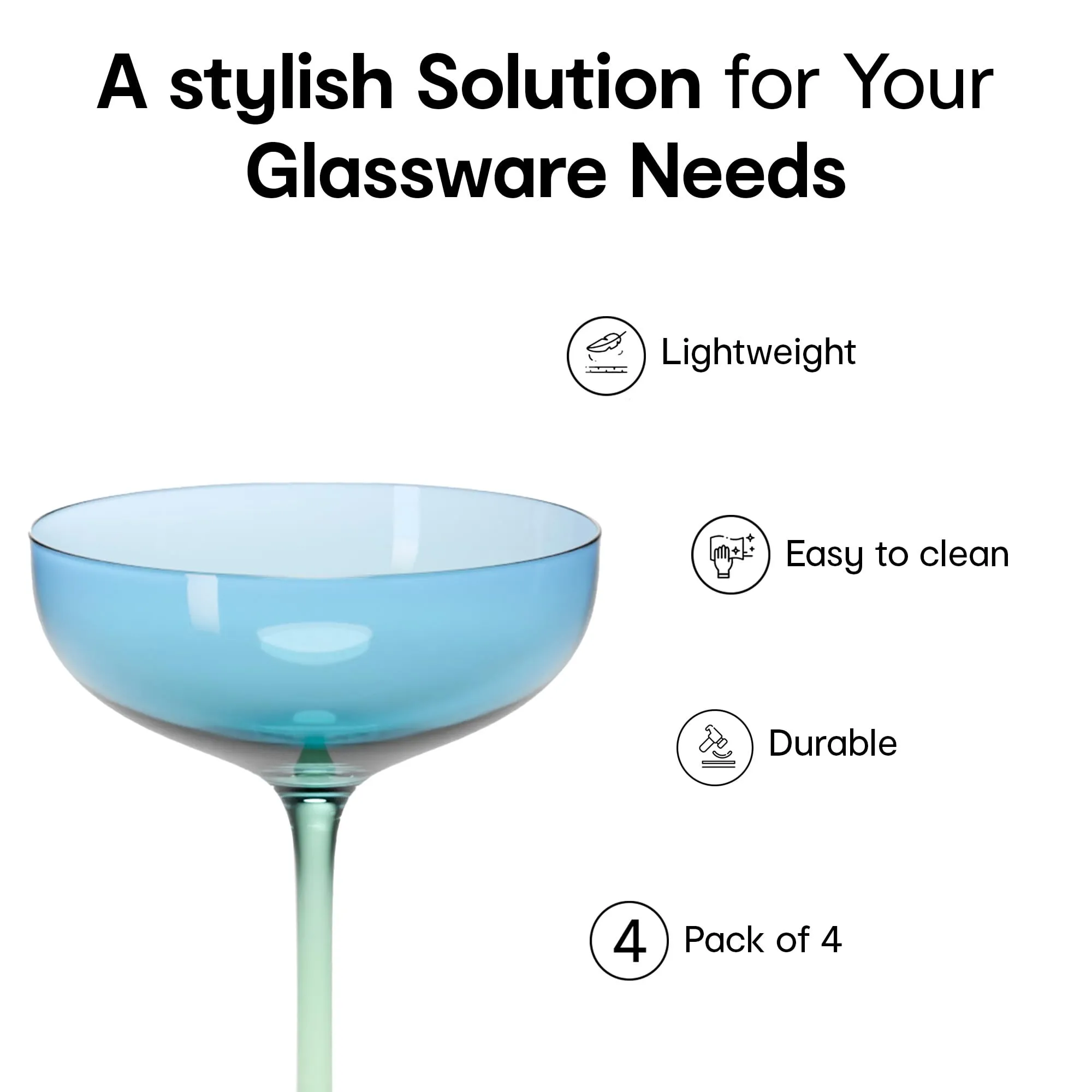 Anko Australia 400ml Dual Tone Champagne Coupe | Set of 4 | Cocktail Glass Set | Bar Accessories for Home, Restaurant & Parties | Suitable for All Occassions | Blue Green