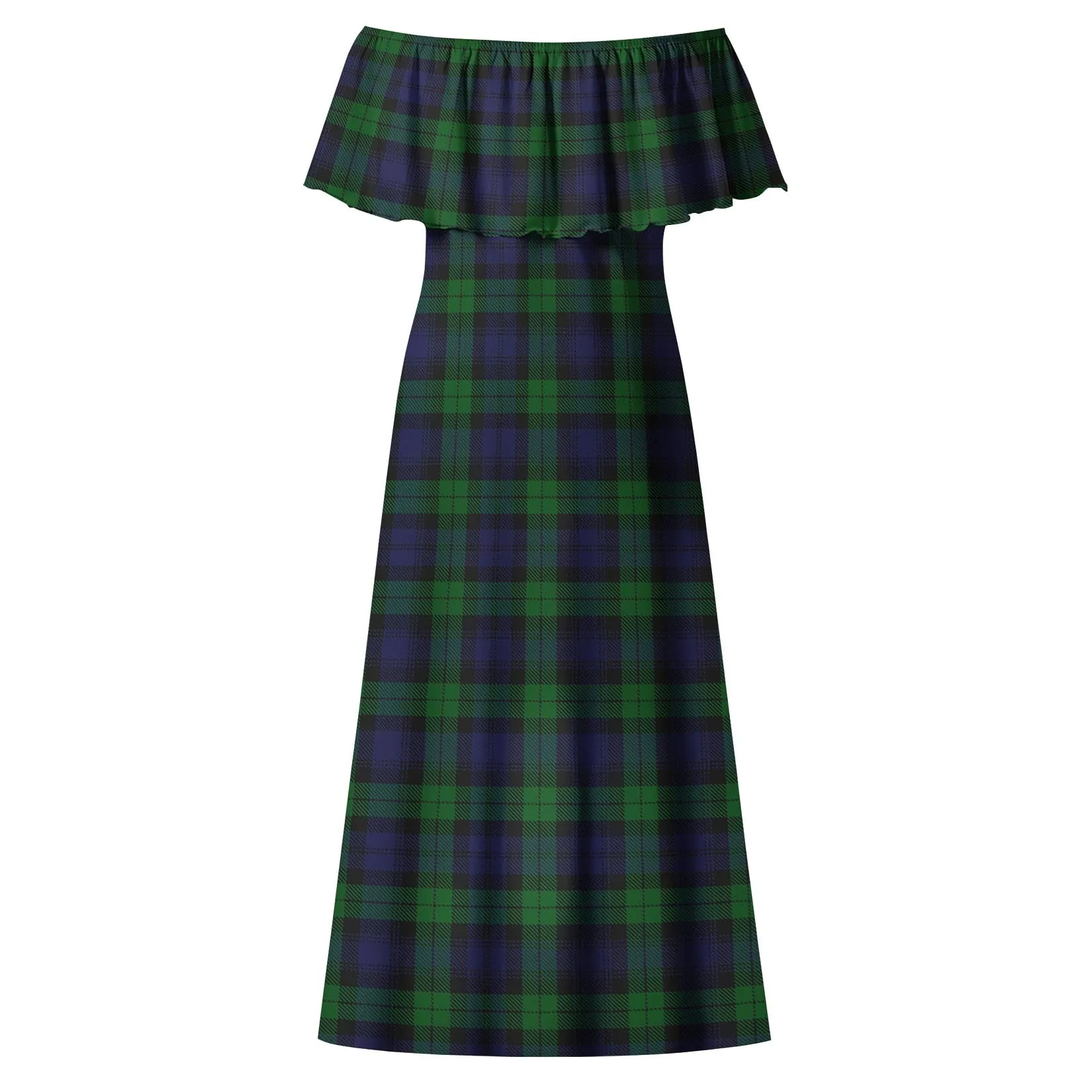 Black Watch Tartan Off Shoulder Long Dress