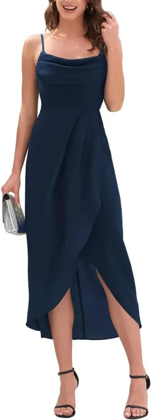 Brosloth Womens Wedding Guest Dresses High Low Wrap Smocked Midi Formal Dresses