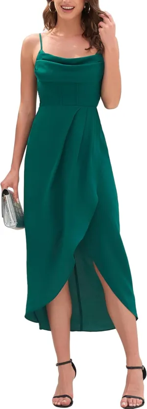 Brosloth Womens Wedding Guest Dresses High Low Wrap Smocked Midi Formal Dresses
