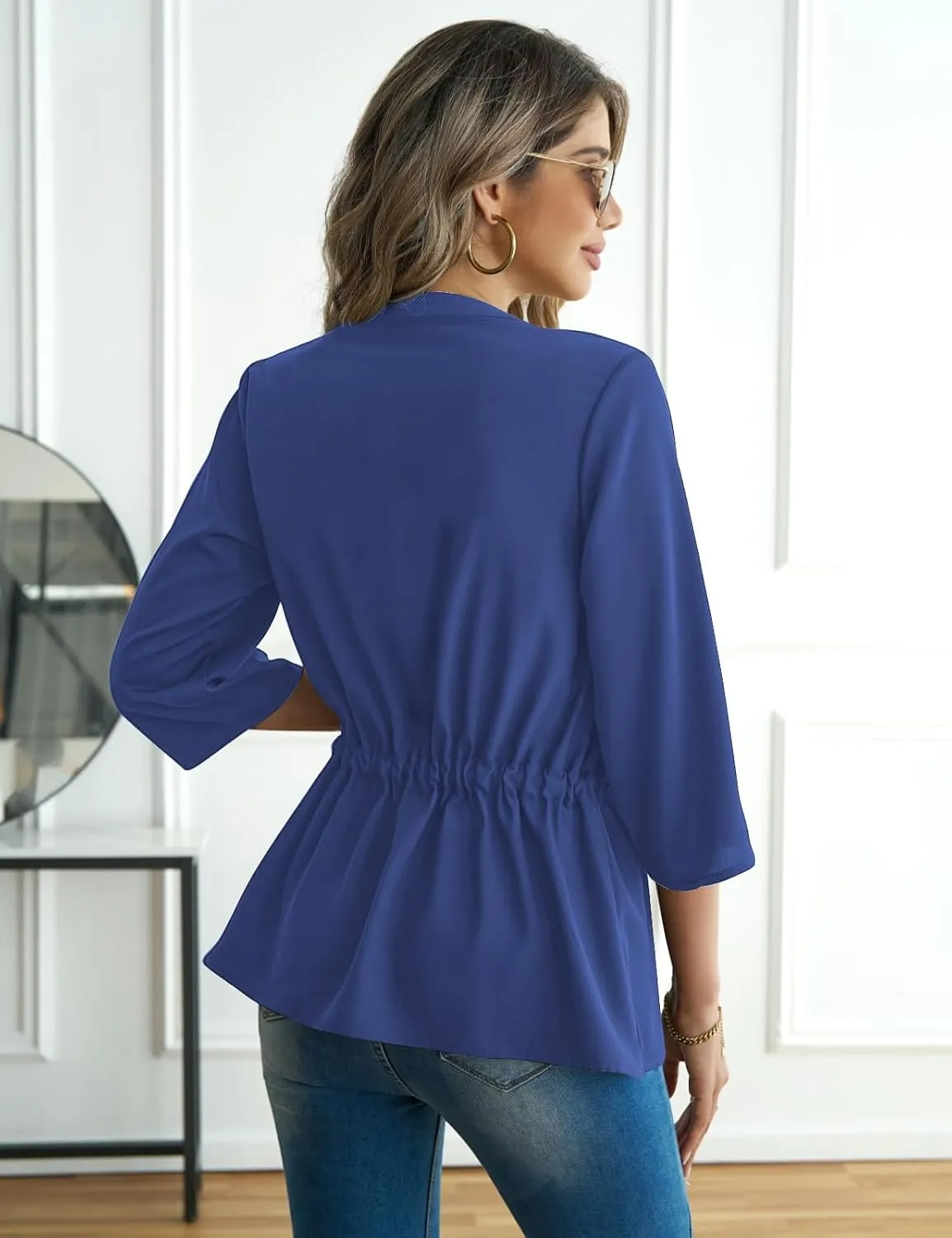 CiCiBird Womens Dressy 3/4 Sleeve Shirt Casual Zip Blouse Work Business Peplum Tops