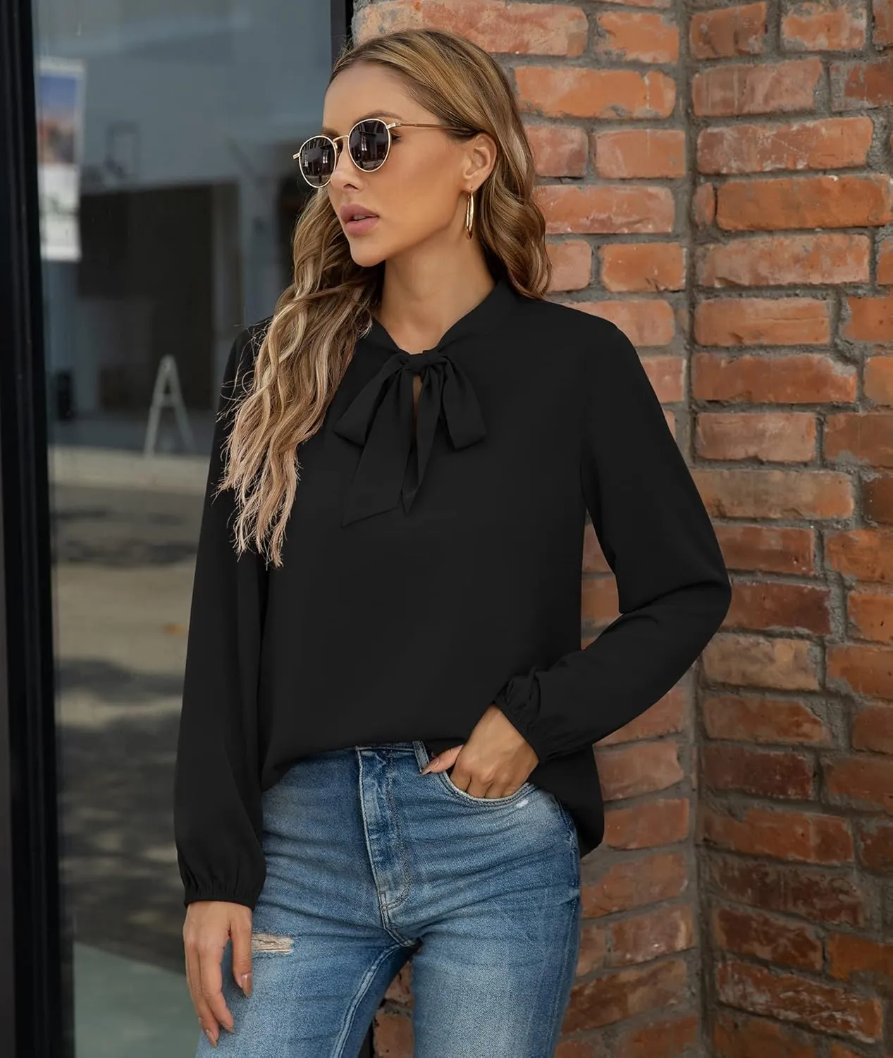 CZYINXIAN Womens Dressy Chiffon Blouse Business Work Casual Tie Neck Shirt Tops