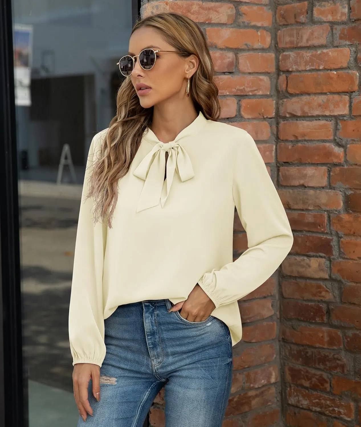 CZYINXIAN Womens Dressy Chiffon Blouse Business Work Casual Tie Neck Shirt Tops
