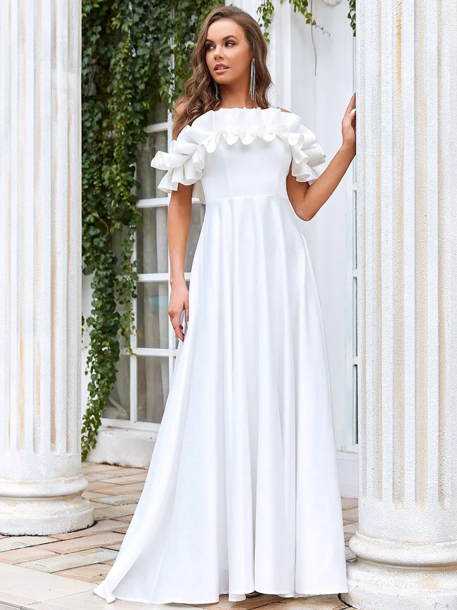 Double Ruffle Sleeveless A-line Floor-Length Wedding Dress