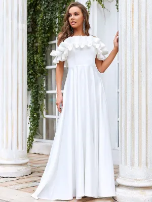 Double Ruffle Sleeveless A-line Floor-Length Wedding Dress