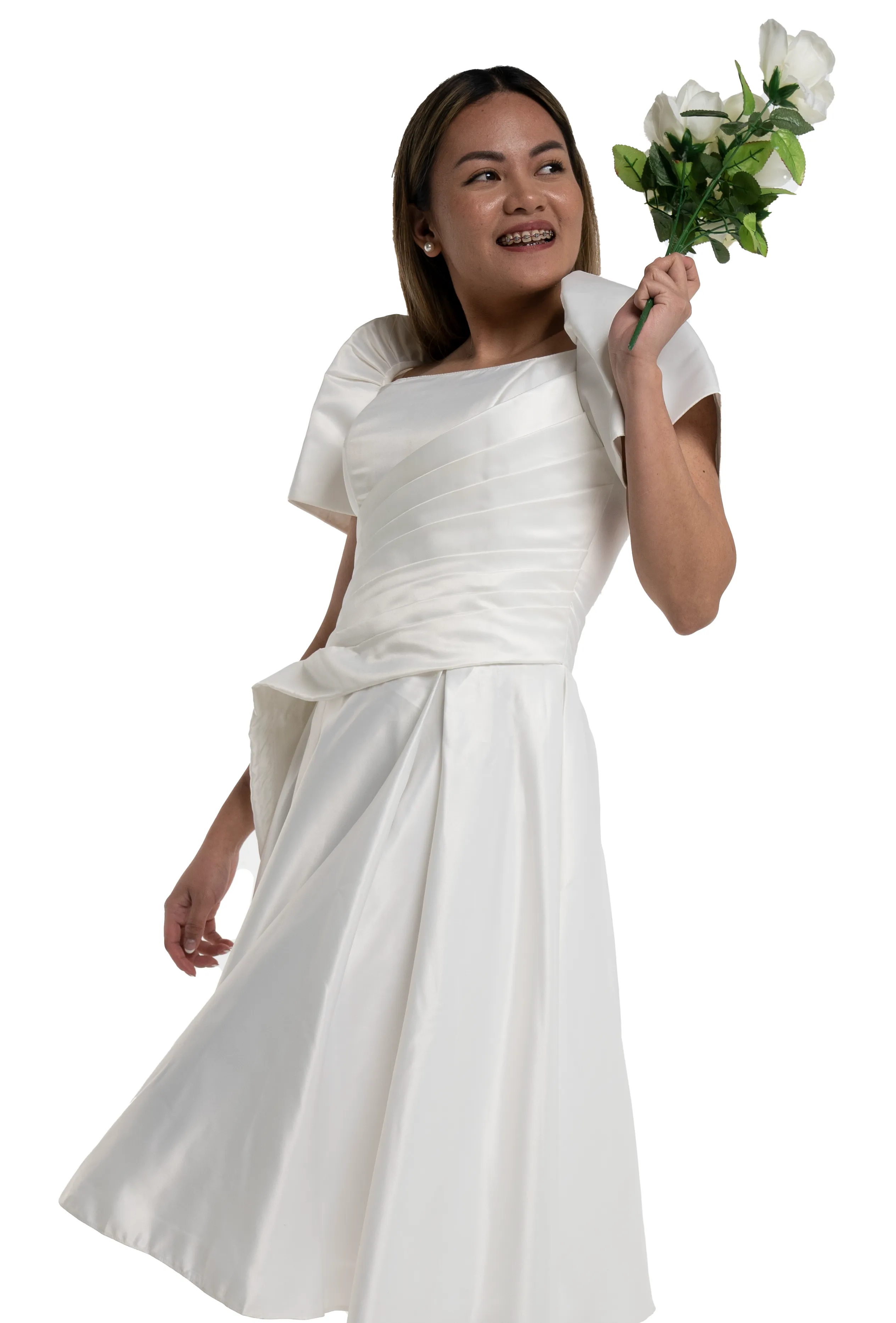 Duchess White Modern Filipiniana Midi Dress - Heart - JB68