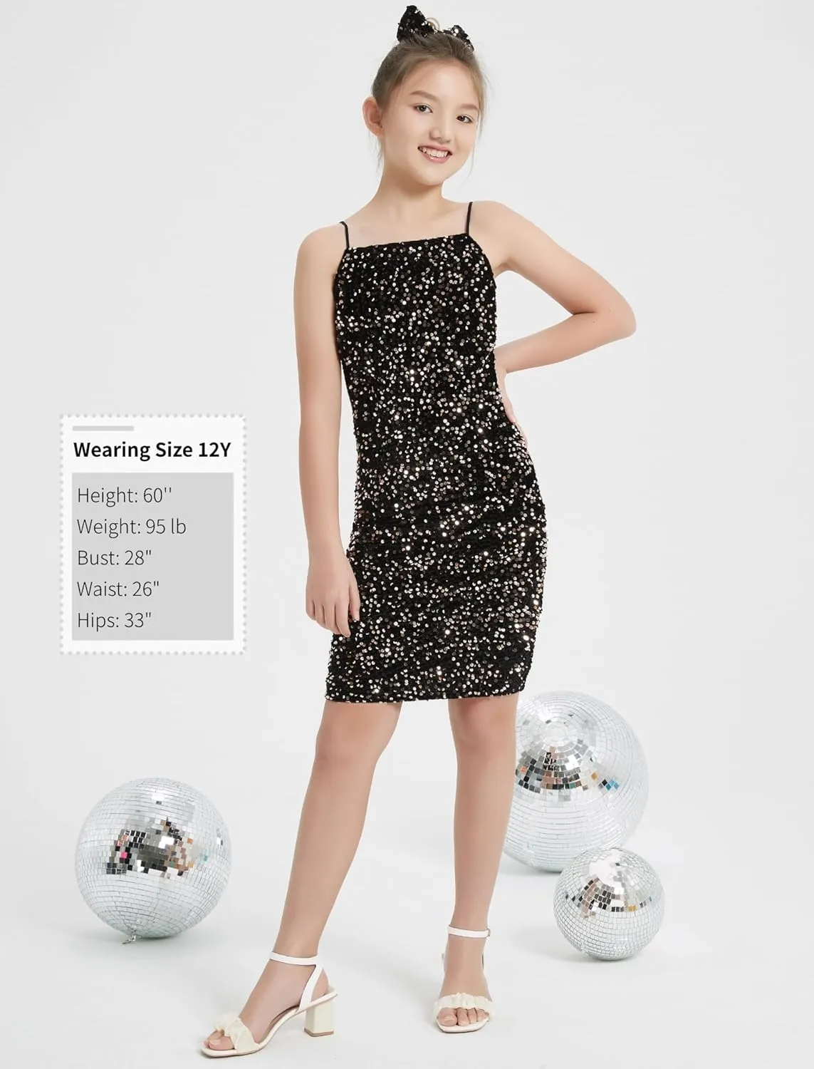EXARUS Girls Sequin Spaghetti Strap Bodycon Dress Teen Sparkle Pencil Party Mini Special Occasion Birthday Velvet Dress