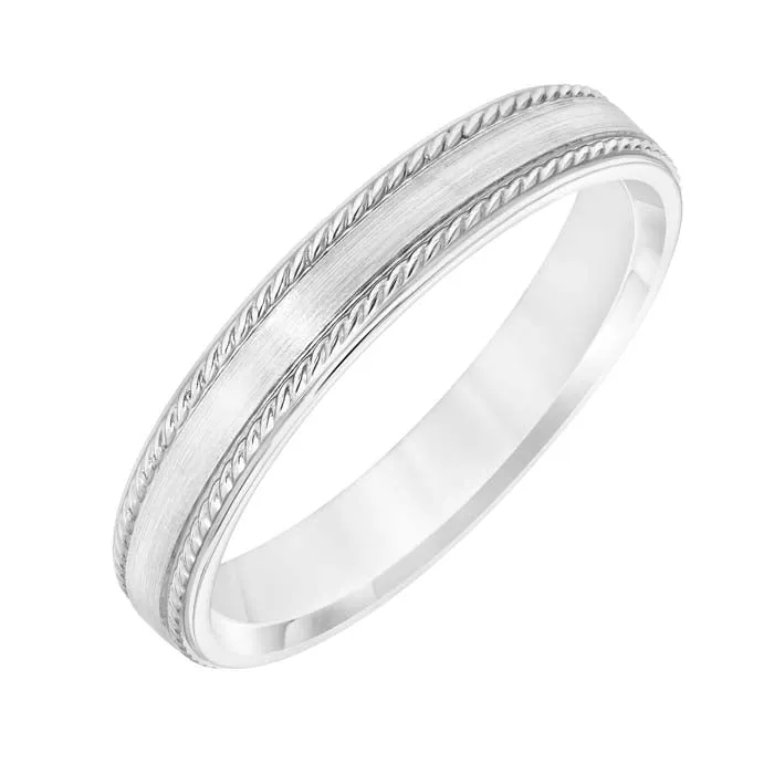 Goldman Men's 4MM Wedding Band with Brush Finish Center Rope Detail and Polished Edge in 14K White Gold