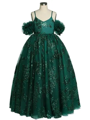 Green Sequin Tulle Flower Girls Dresses for Wedding Birthday Party Children Photo Shoot Dress YEWEN