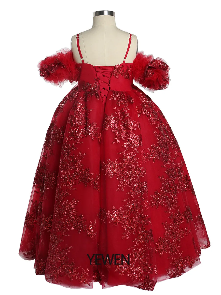 Green Sequin Tulle Flower Girls Dresses for Wedding Birthday Party Children Photo Shoot Dress YEWEN