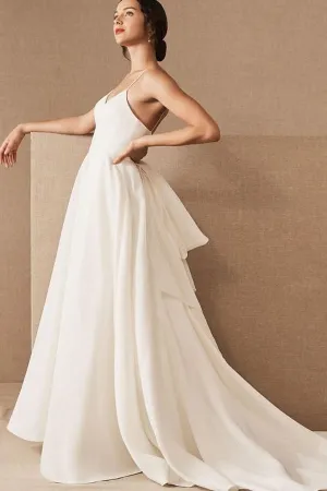 Ivory Tulle Spaghetti Straps Beach Wedding Dress