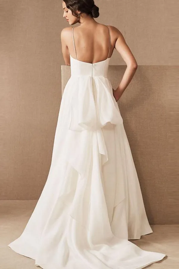 Ivory Tulle Spaghetti Straps Beach Wedding Dress
