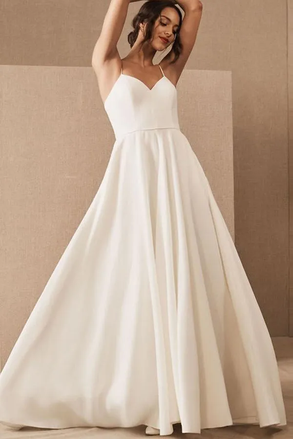 Ivory Tulle Spaghetti Straps Beach Wedding Dress