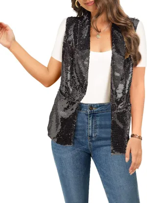 IWFEV Women's Sequins Blazer Long Sleeve Sparkle Open Front Jacket Shawl Collar Cardigan
