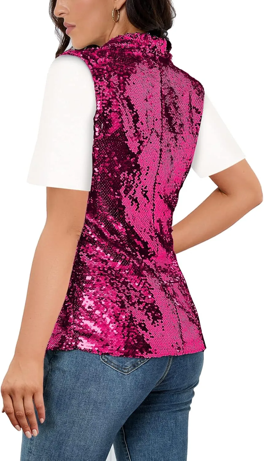 IWFEV Women's Sequins Blazer Long Sleeve Sparkle Open Front Jacket Shawl Collar Cardigan