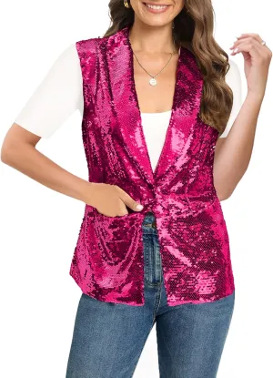 IWFEV Women's Sequins Blazer Long Sleeve Sparkle Open Front Jacket Shawl Collar Cardigan