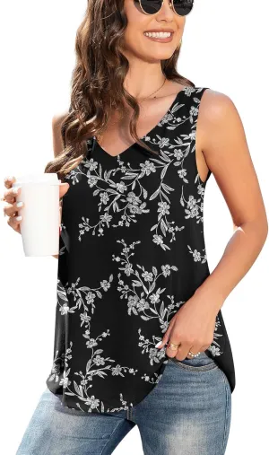 Jouica Women's Summer Sleeveless Chiffon Blouse Business Casual Tank Flowy Tops for Women