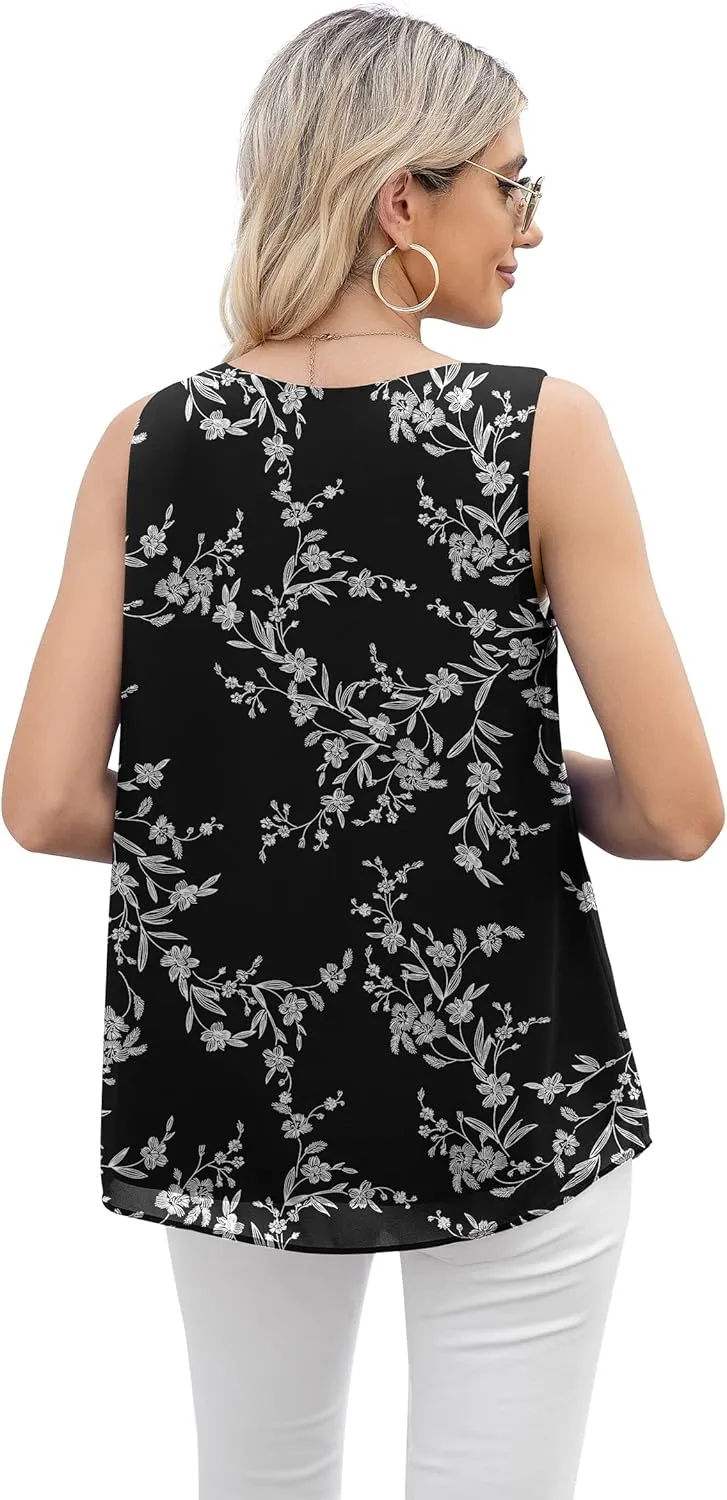 Jouica Women's Summer Sleeveless Chiffon Blouse Business Casual Tank Flowy Tops for Women