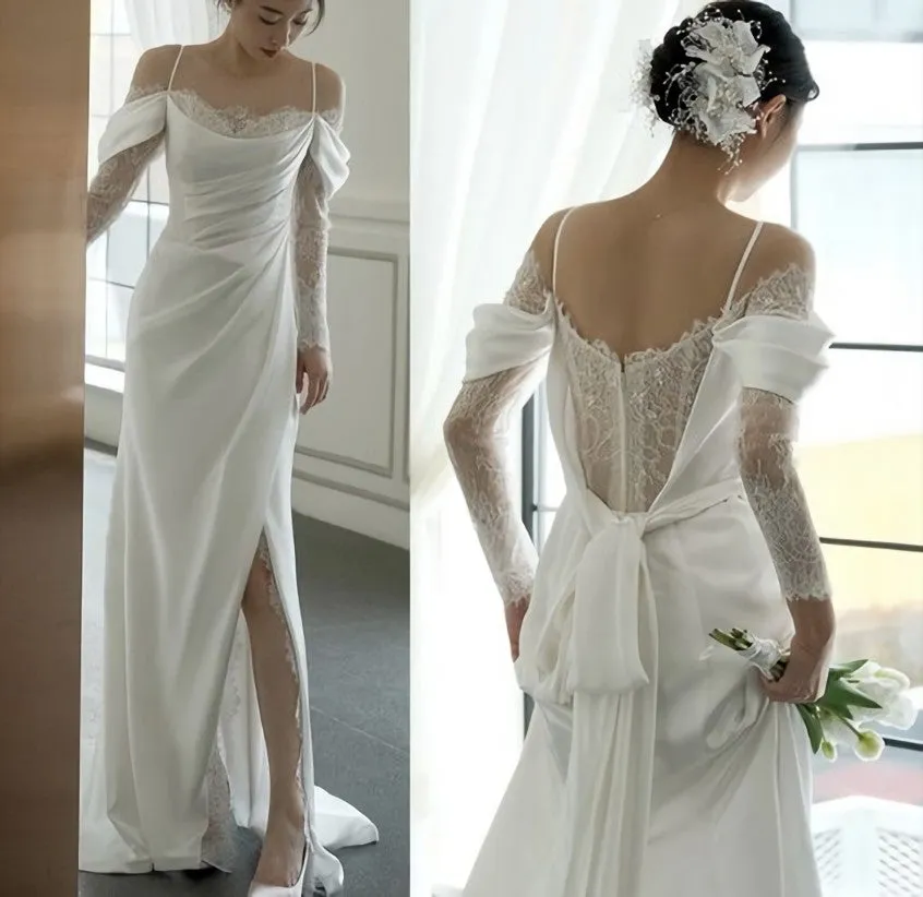 kamahe White Off The Shoulder Wedding Dress Long Prom Gown