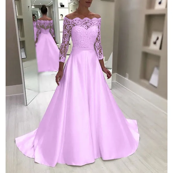 Long Sleeve Illusion Neck Satin Wedding Dress Lace Top Wedding Dress