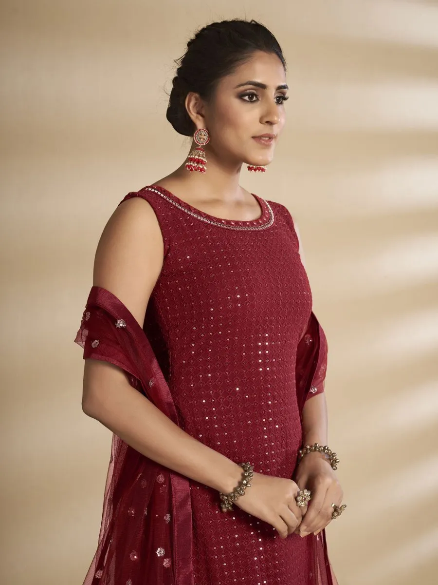 Maroon Georgette Wedding Sharara Suit