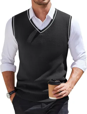 Mens Vest Casual Sleeveless Classic v Neck Knitted Pullover Sweater Comfort fit Lightweight Business Tank Tops