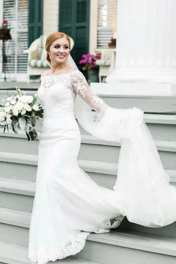 Mermaid Long Sleeve Ivory Lace Wedding Dress