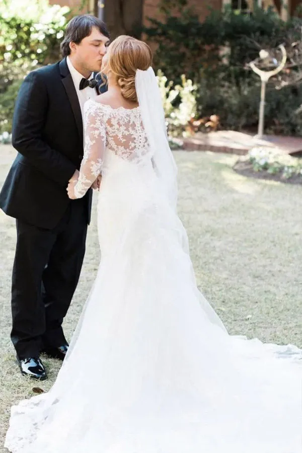 Mermaid Long Sleeve Ivory Lace Wedding Dress