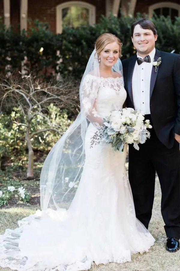 Mermaid Long Sleeve Ivory Lace Wedding Dress