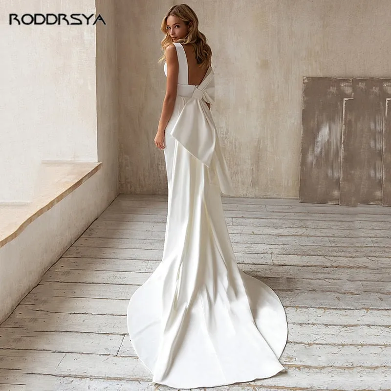 Mermaid Wedding Dresses With Detachable Train Bow Wedding Gown For Bride