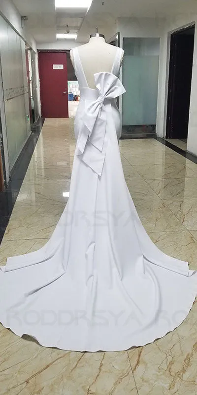 Mermaid Wedding Dresses With Detachable Train Bow Wedding Gown For Bride