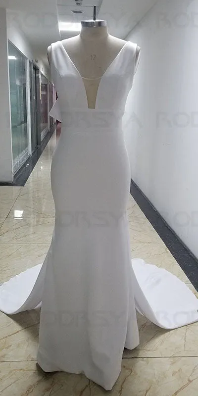Mermaid Wedding Dresses With Detachable Train Bow Wedding Gown For Bride