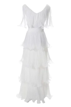 Miss Elliette Vintage Dress White Layered Chiffon Ruffles