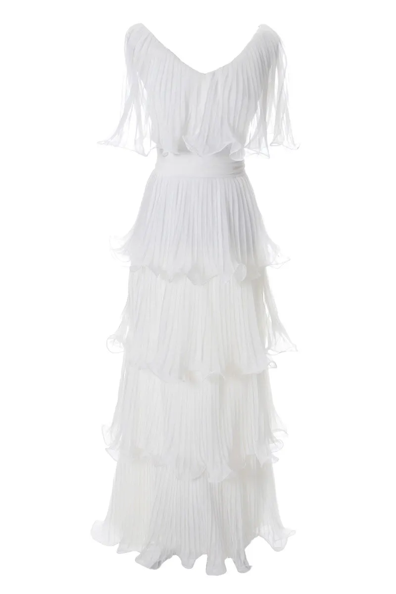 Miss Elliette Vintage Dress White Layered Chiffon Ruffles