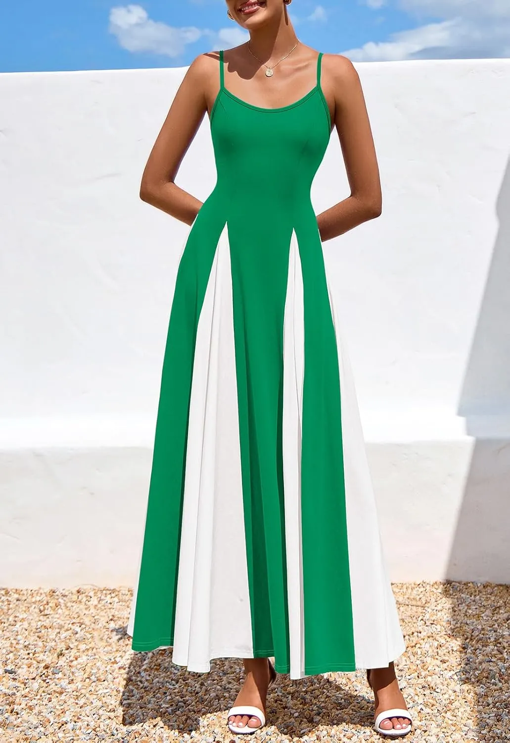PRETTYGARDEN Spaghetti Strap Backless Summer Dresses for Women 2025 Flowy Maxi Dresses Sleeveless Wedding Guest Dress