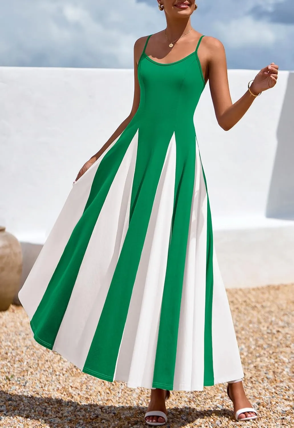 PRETTYGARDEN Spaghetti Strap Backless Summer Dresses for Women 2025 Flowy Maxi Dresses Sleeveless Wedding Guest Dress