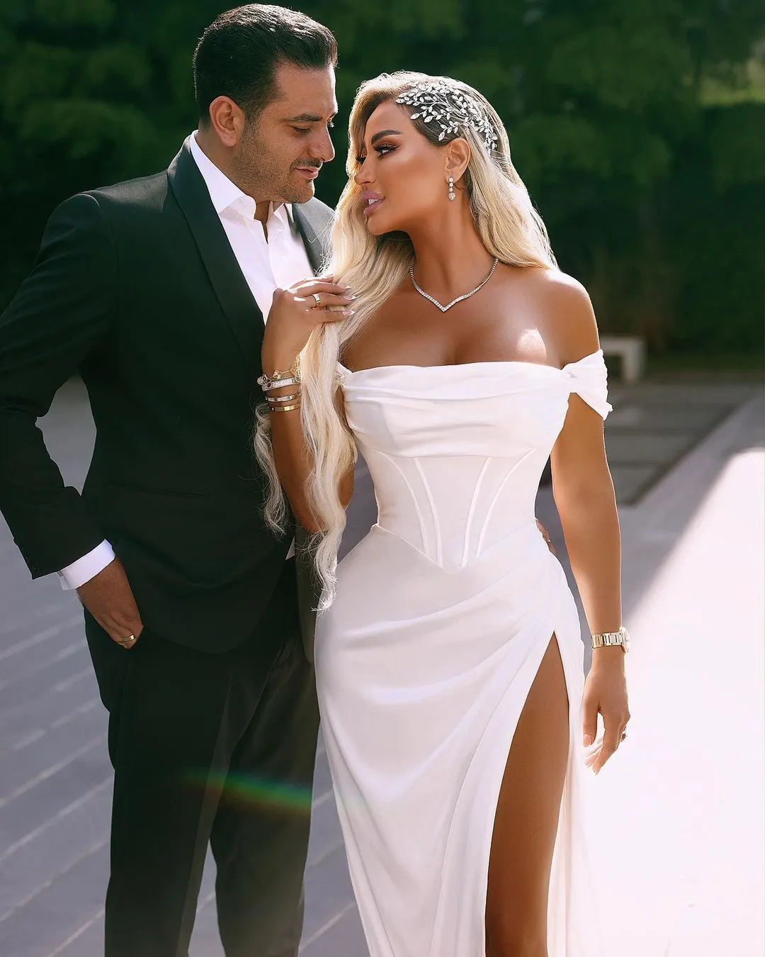 Prom Dress White Off-the-shoulder Wedding Dress With High Slit