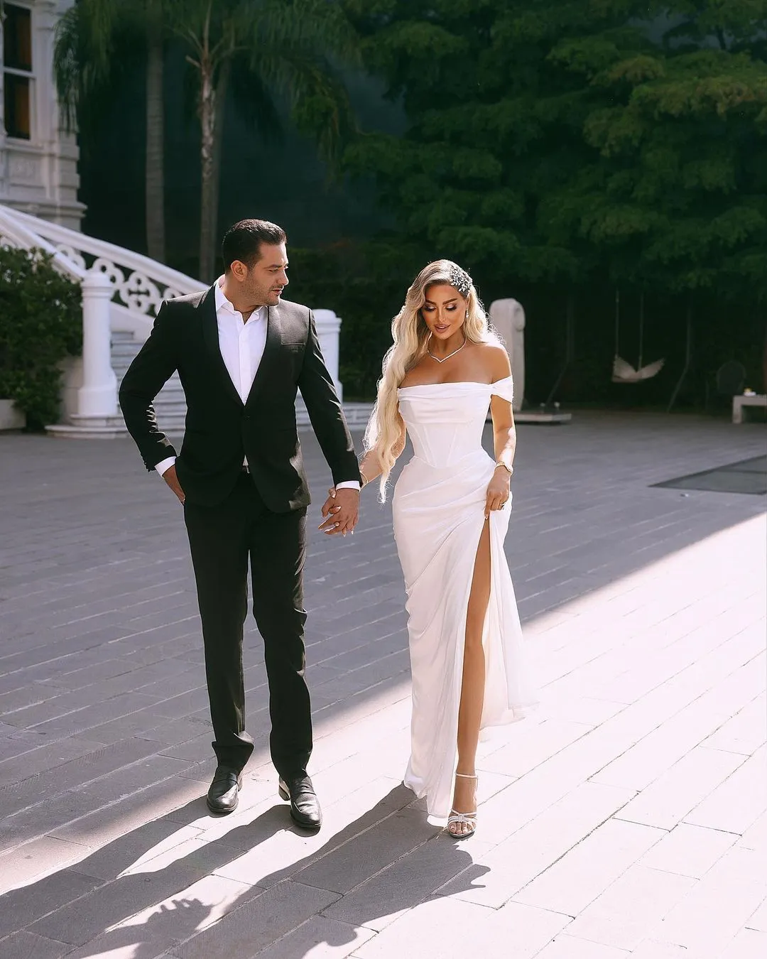 Prom Dress White Off-the-shoulder Wedding Dress With High Slit