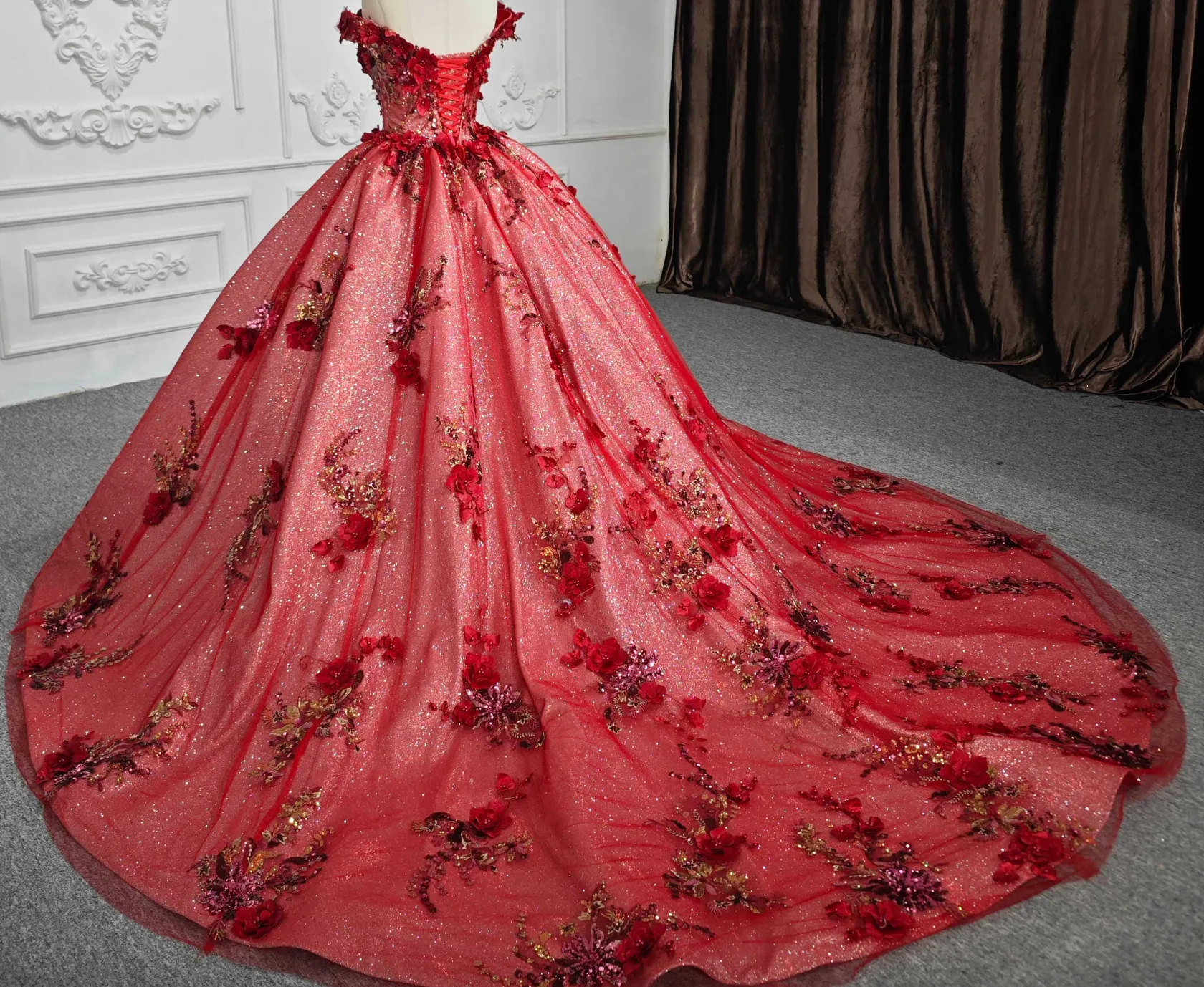Red Flower Quinceañera Dress