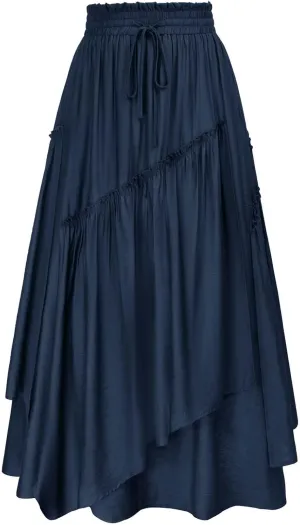 Scarlet Darkness Women Renaissance Layered Long Skirt Elastic High Waist Tiered Skirt with Pockets
