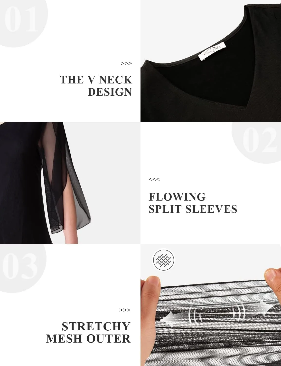 SeSe Code Womens Ruffle 3/4 Sleeve Stretchy Mesh Dress Wedding Guest Dresses