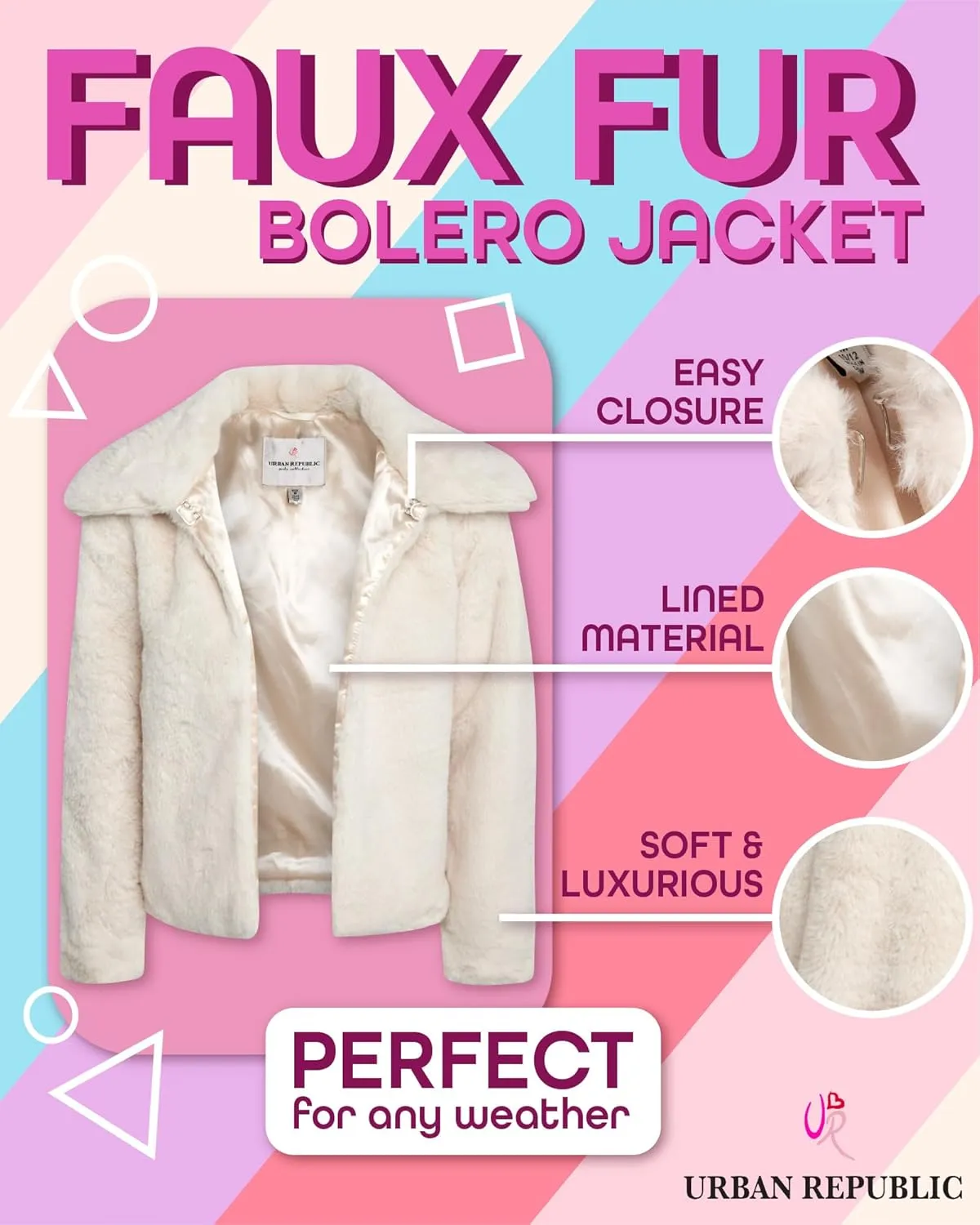 URBAN REPUBLIC Girls' Bolero Jacket - Stylish Cropped Faux Fur Bolero Cardigan - Fashion Outerwear Jackets for Girls (7-14)