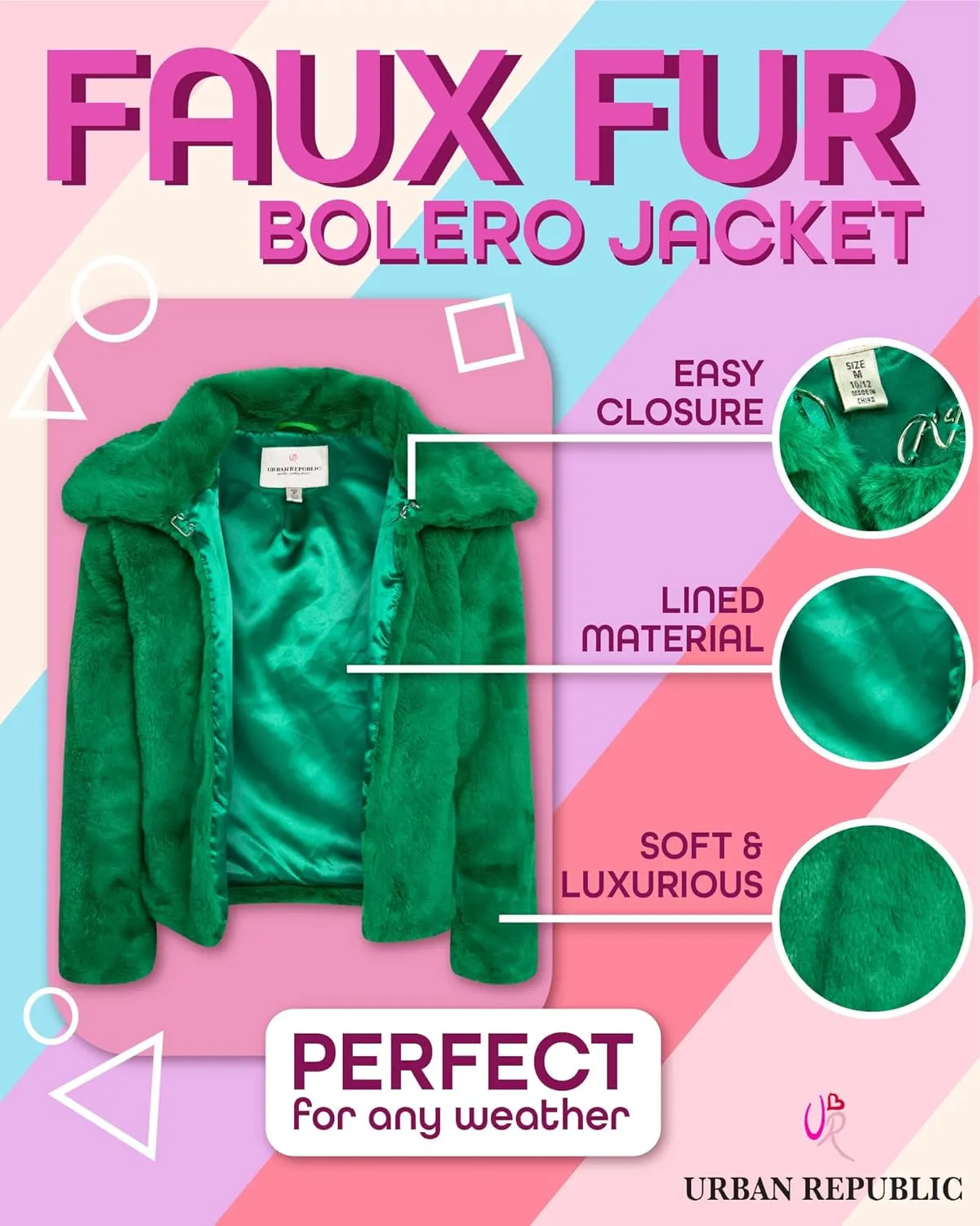 URBAN REPUBLIC Girls' Bolero Jacket - Stylish Cropped Faux Fur Bolero Cardigan - Fashion Outerwear Jackets for Girls (7-14)