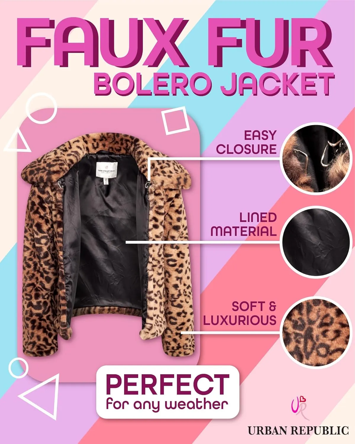 URBAN REPUBLIC Girls' Bolero Jacket - Stylish Cropped Faux Fur Bolero Cardigan - Fashion Outerwear Jackets for Girls (7-14)