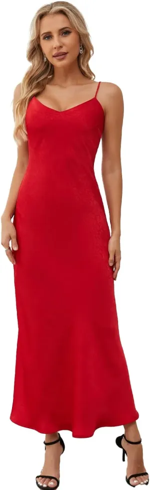 V neck Bias Cut Premium Satin Adjustable Strap Slip Maxi Dress
