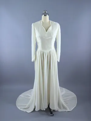 Vintage 1930s Wedding Dress / 1940s Winter White Ivory Silk Velvet Bridal Gown