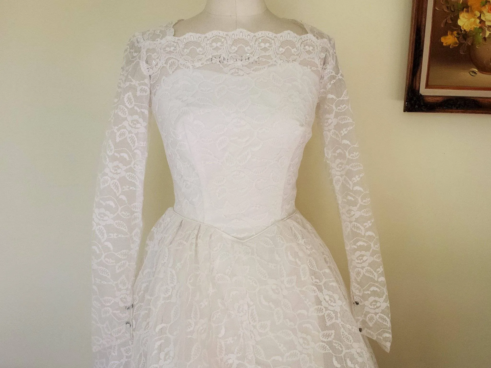 Vintage 1950s Grace Kelly Style Lace Wedding Gown