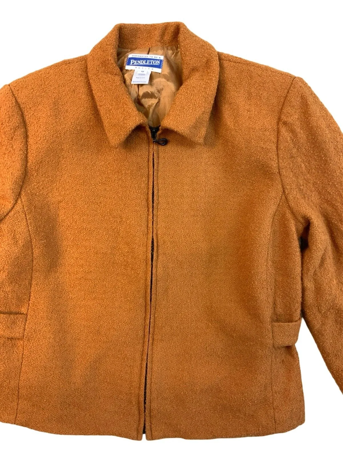 VTG USA LADIES PENDLETON PETITE WOOL JACKET BLAZER BURNT ORANGE ROCKABILLY SZ 12