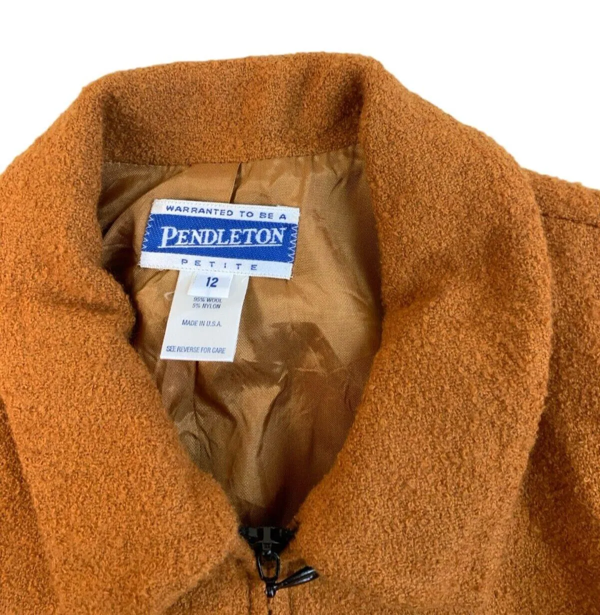 VTG USA LADIES PENDLETON PETITE WOOL JACKET BLAZER BURNT ORANGE ROCKABILLY SZ 12