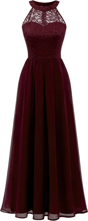 Wedtrend Women's Formal Dress, Halter Long Prom Dress Floral Lace Bridesmaid Dresses